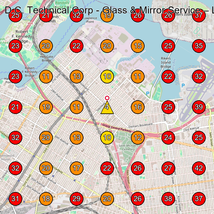 D.C. Technical Corp - Glass & Mirror Service GeoGrid visibility map for Glass & Mirror Shop in Bronx